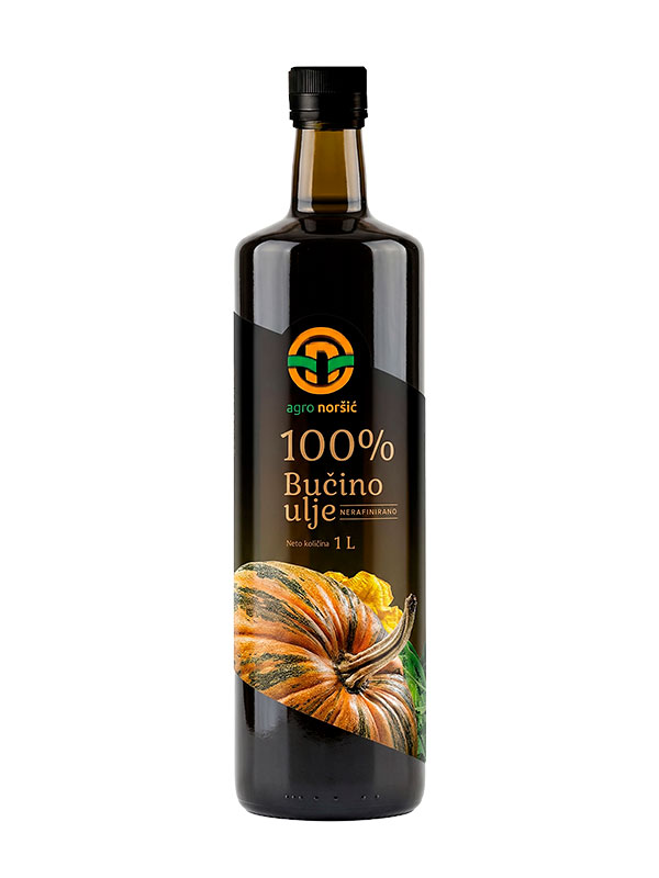 Veliko pakiranje od 1L 100% bučinog ulja Agro-Noršić. Najisplativija opcija za ljubitelje bundeve