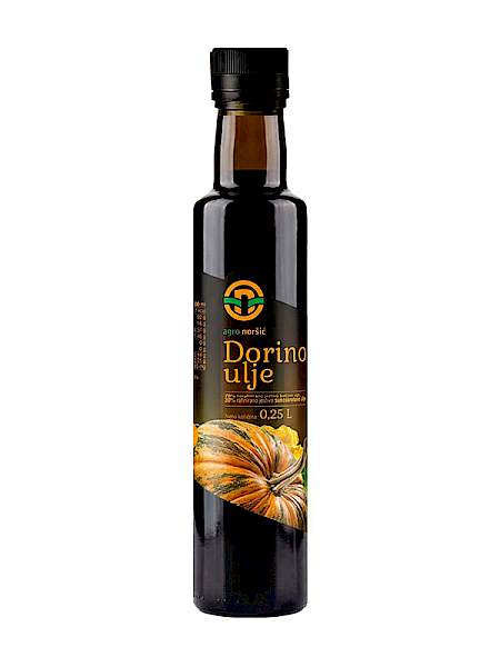 Dorino miješano ulje (250ml) marke Agro-Noršić: 70% nerafinirano bučino i 30% suncokretovo ulje za laganiji okus.