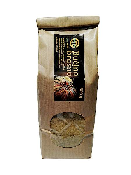 Agro-Noršić domaće bučino brašno (500g) u papirnatoj vrećici s prozorčićem. Prirodno brašno od sjemenki bundeve.