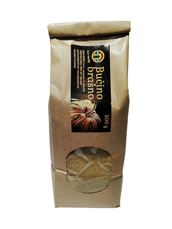 Agro-Noršić domaće bučino brašno (500g) u papirnatoj vrećici s prozorčićem. Prirodno brašno od sjemenki bundeve.